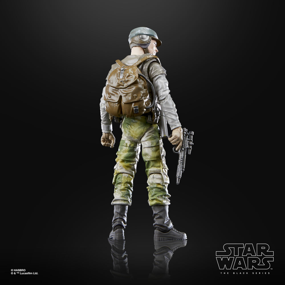 STAR WARS The Black Series Rebel Trooper Endor scale and deco for shelf display.