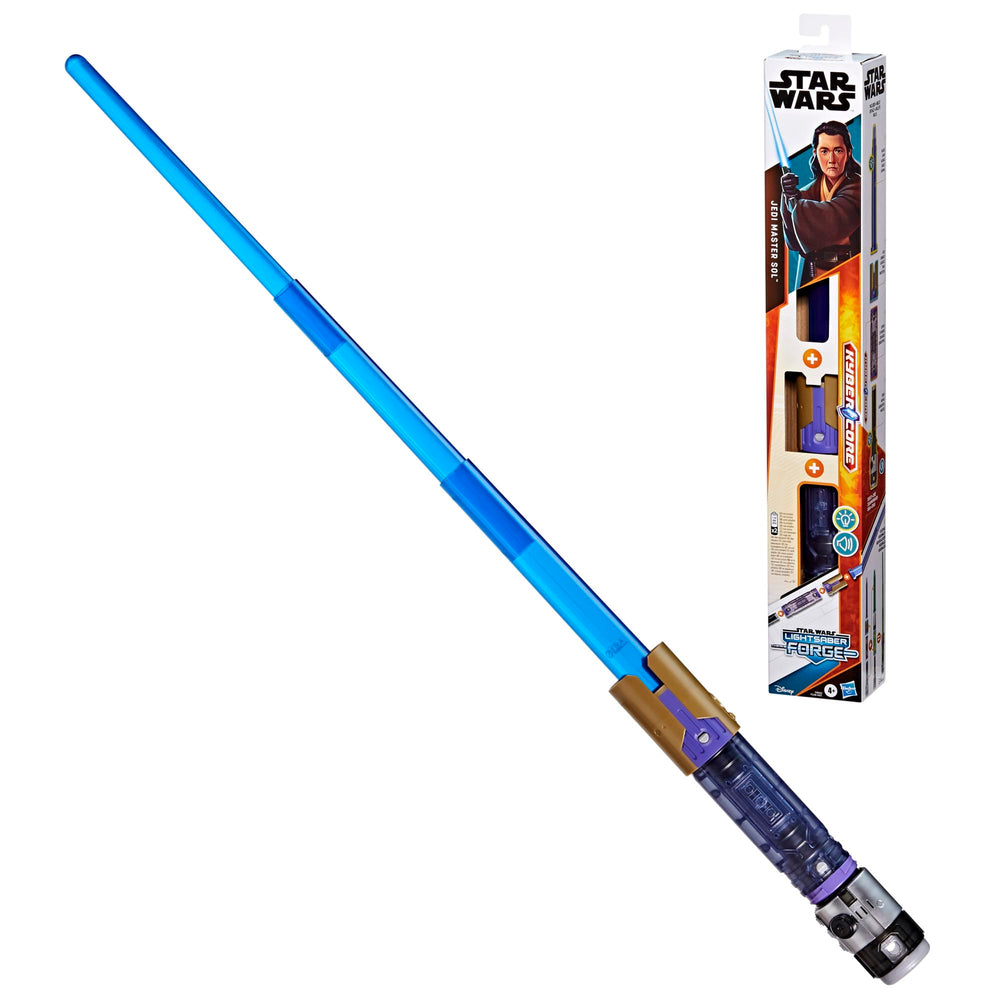 Star Wars Lightsaber Forge Kyber Core Sol light and sound enhance pretend battles.