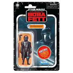 STAR WARS Retro Collection Mandalorian packaging highlights Kenner-inspired design, ideal for display and nostalgic collectors.