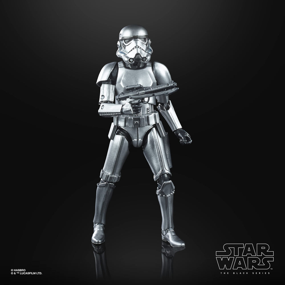Star Wars SW BL Carbon 2nd Metallic Stormtrooper display pose ready for collectable setup.