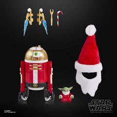 Star Wars The Black Series Astromech Droid Holiday Edition with red and green deco for festive display.
