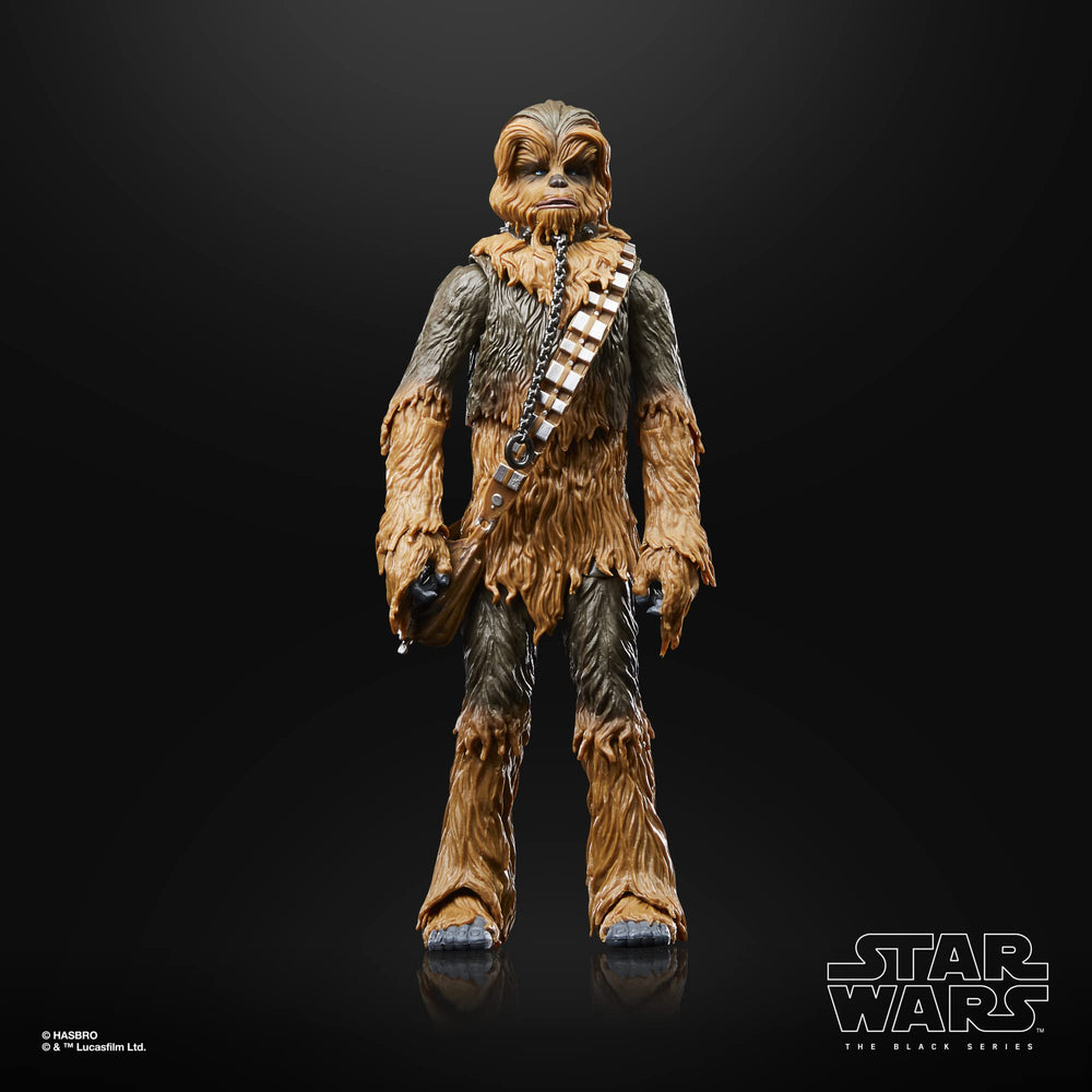 Chewbacca bowcaster accessory included for authentic display setups.