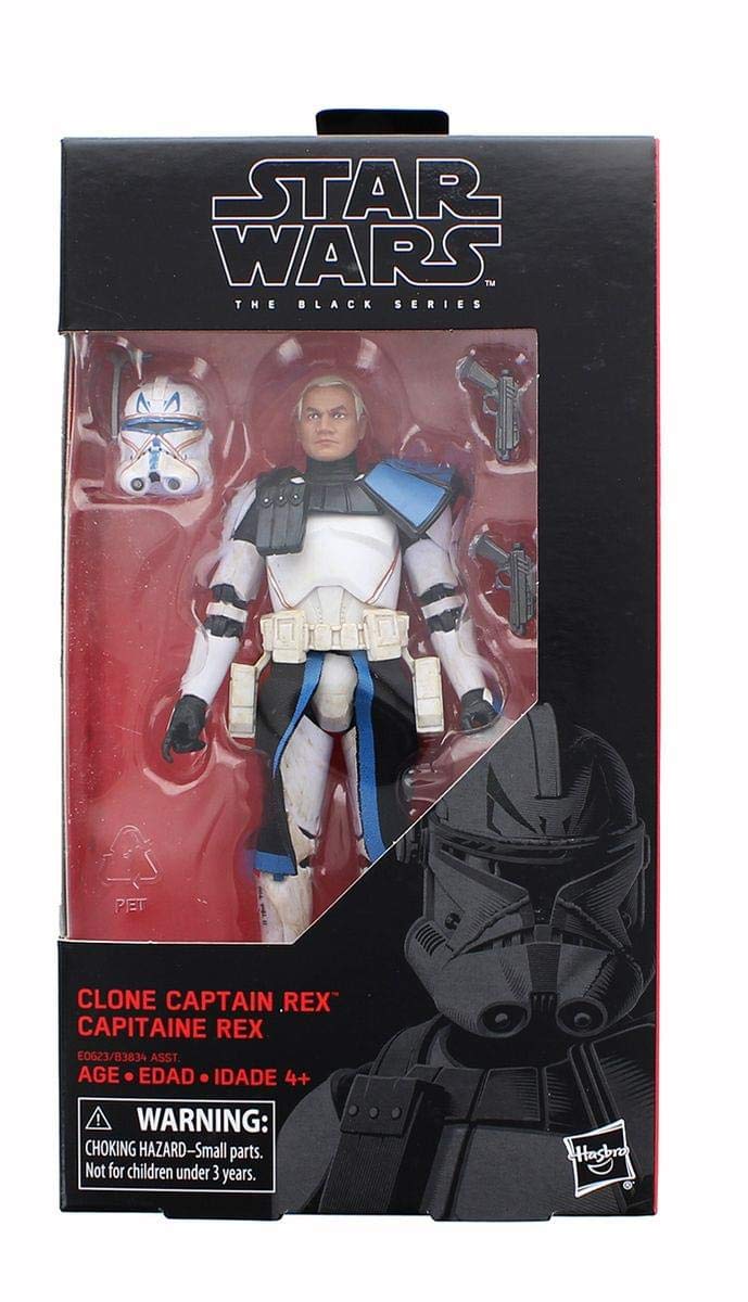 Star Wars The Black Series Clone Captain Rex accessories laid out for imaginative play