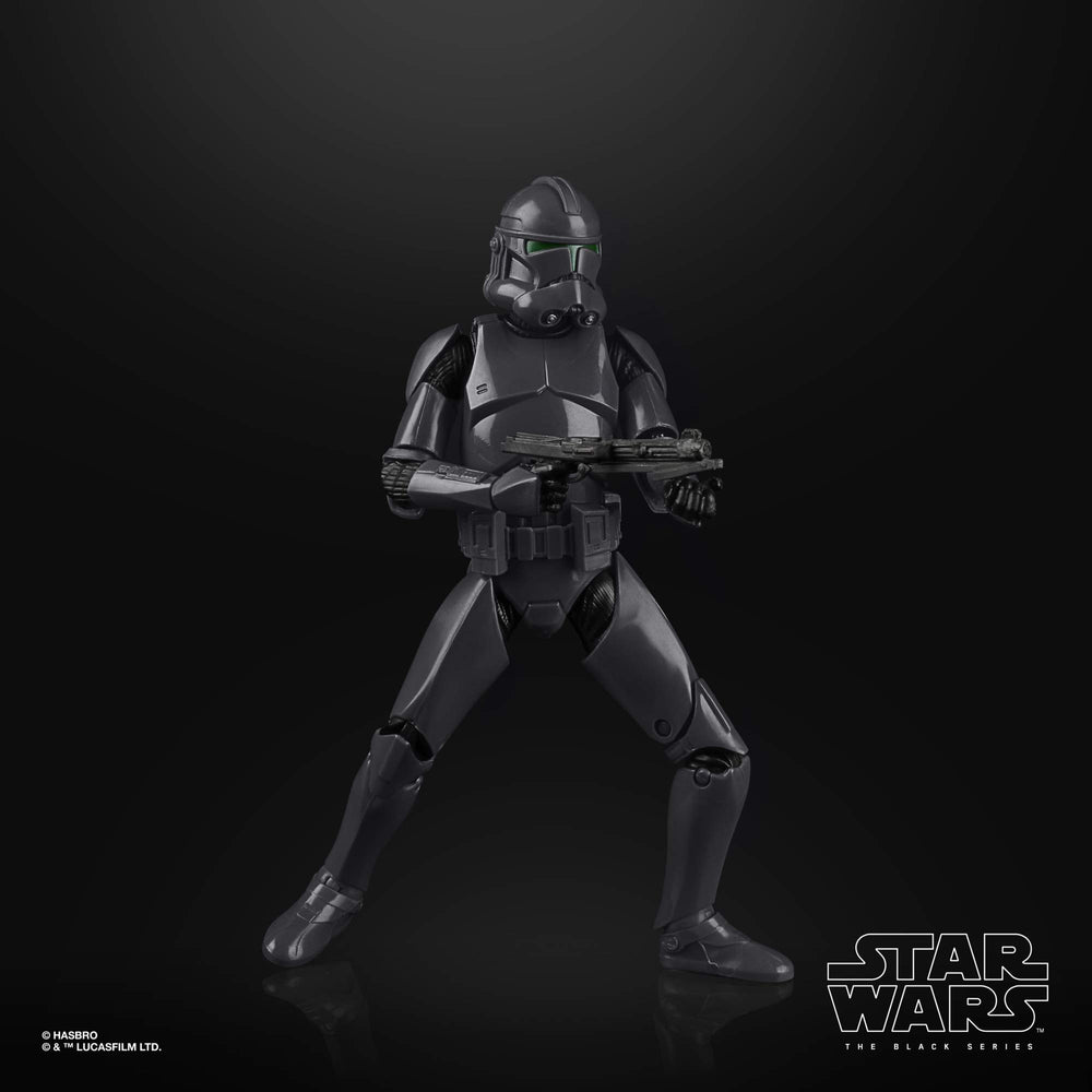 STAR WARS The Black Series Elite Squad Trooper scale figure beside other characters