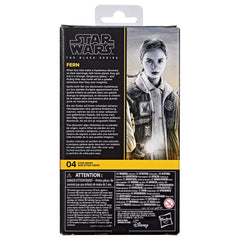 Star Wars The Black Series Fern figure on stand with backdrop of Skeleton Crew world
