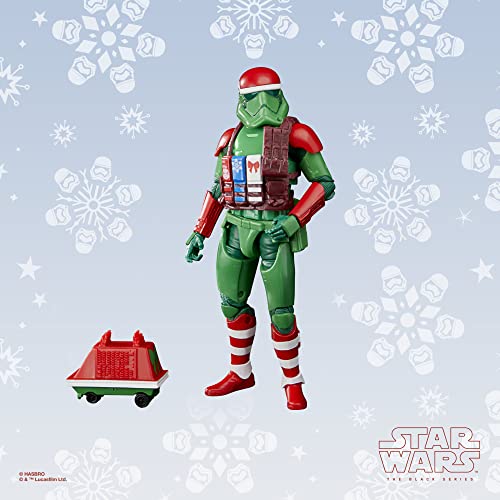 STAR WARS The Black Series First Order Stormtrooper Holiday Edition figure posed in a dynamic stance.