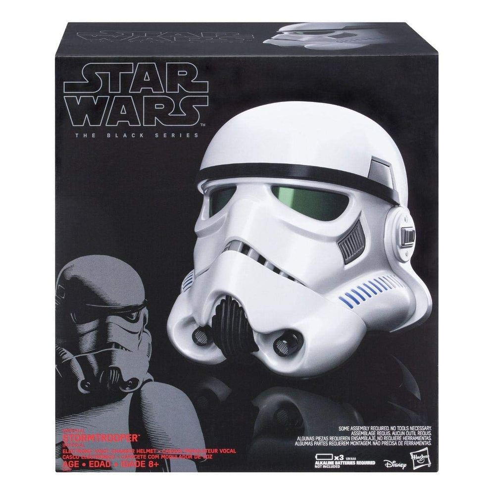 Star Wars The Black Series Imperial Stormtrooper helmet showcases authentic armor design for collection.