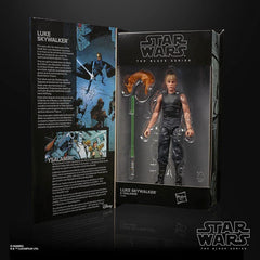 Star Wars The Black Series Luke Skywalker figure side profile, highlighting detailed costume for dynamic display.