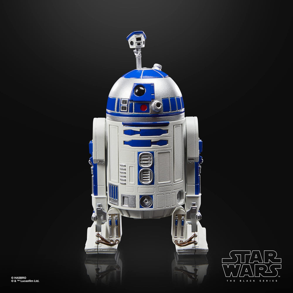 Fully poseable R2-D2 figure supports dynamic poses in a display.