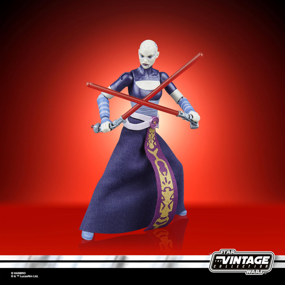 Asajj Ventress figure pose-ready for Clone Wars scene recreation