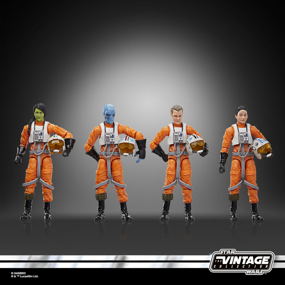 STAR WARS The Vintage Collection X-Wing Pilot blaster set for pose variety.