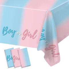 Staraise gender reveal tablecloths pink and blue, top view, ideal for party setup