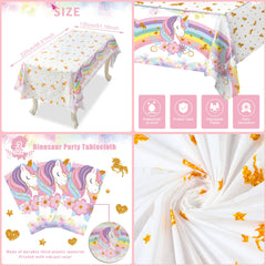 Staraise unicorn tablecloth close-up pattern with unicorns and rainbows for vibrant décor