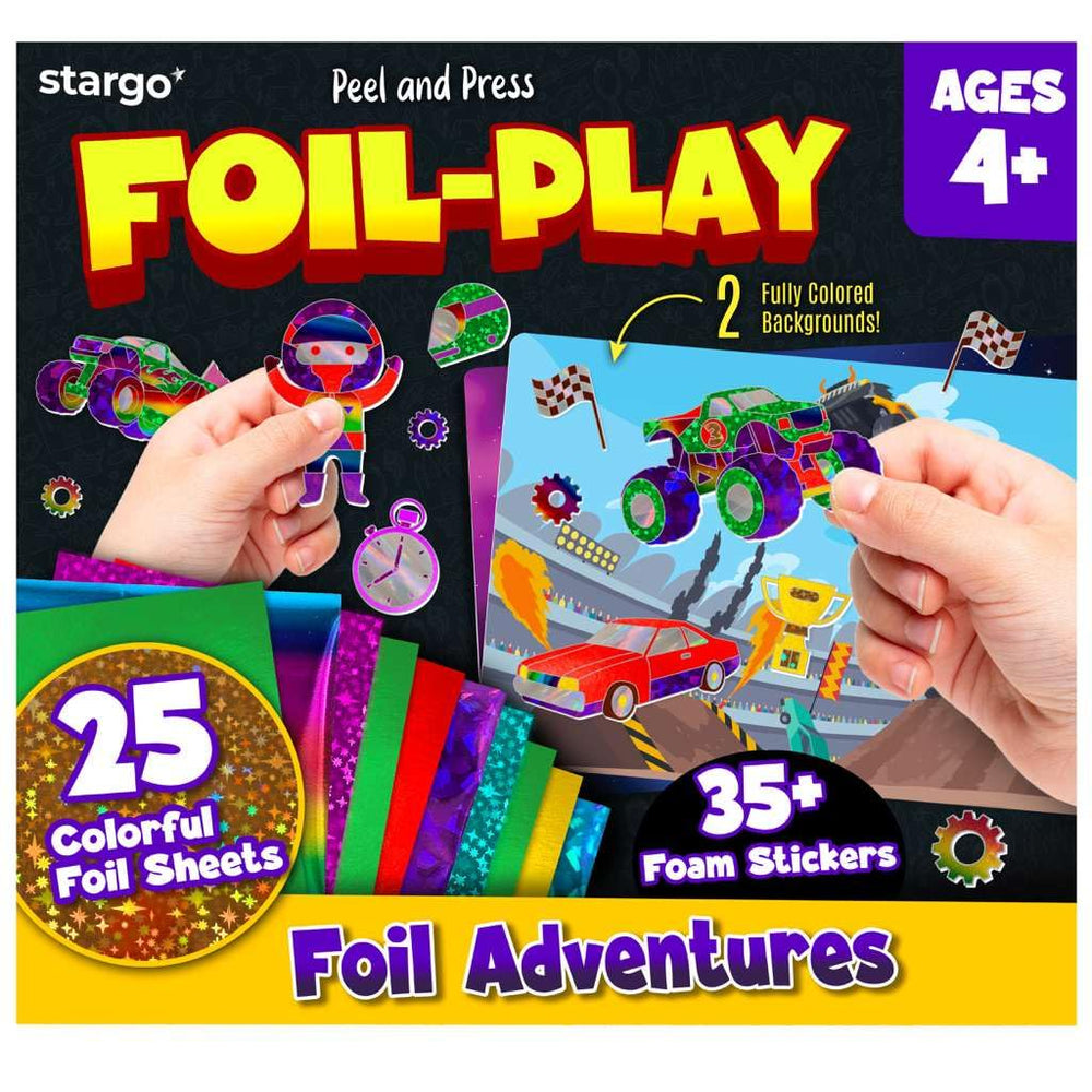 Stargo foil art kit with monster-truck stadium scene for quick, satisfying creative fun.