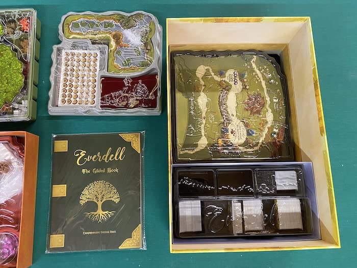 Starling Games Everdell wooden Ever Tree centerpiece enhances the table landscape.