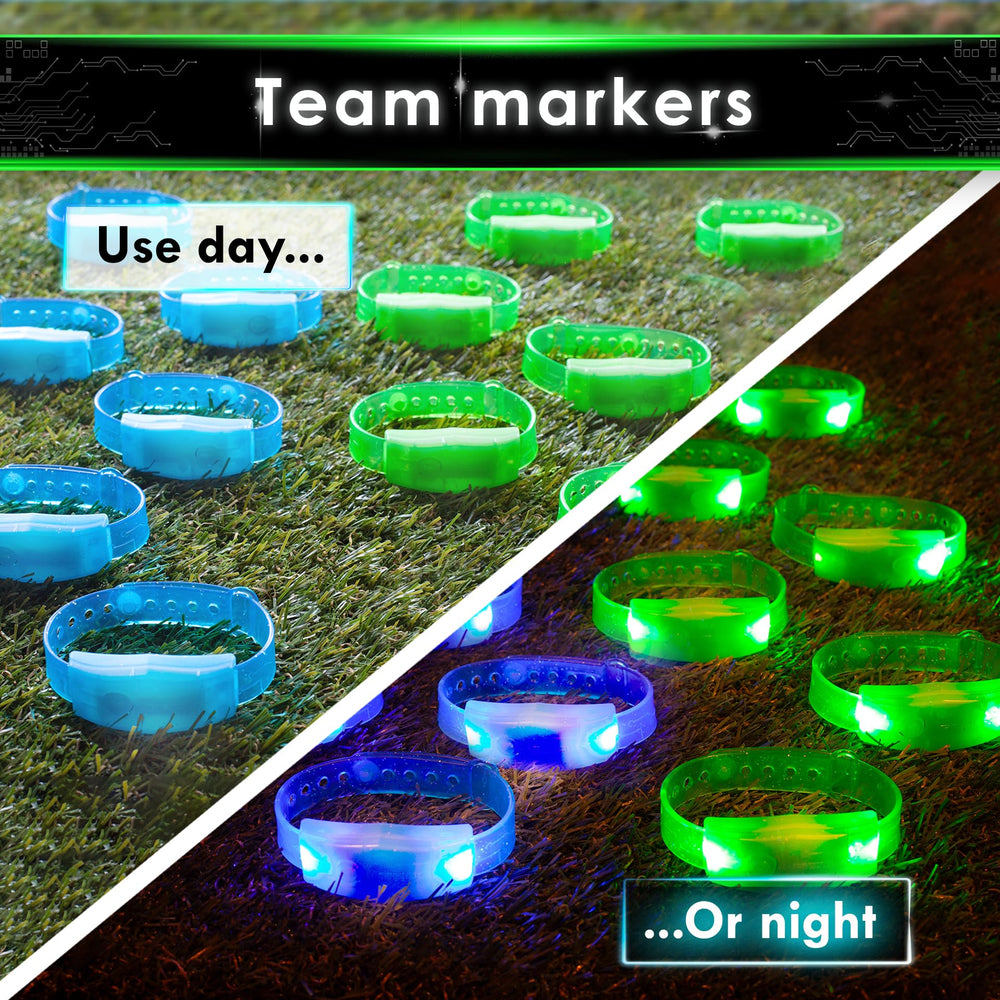 Includes 12 LED bracelets with batteries for up to 12+ hours of light.