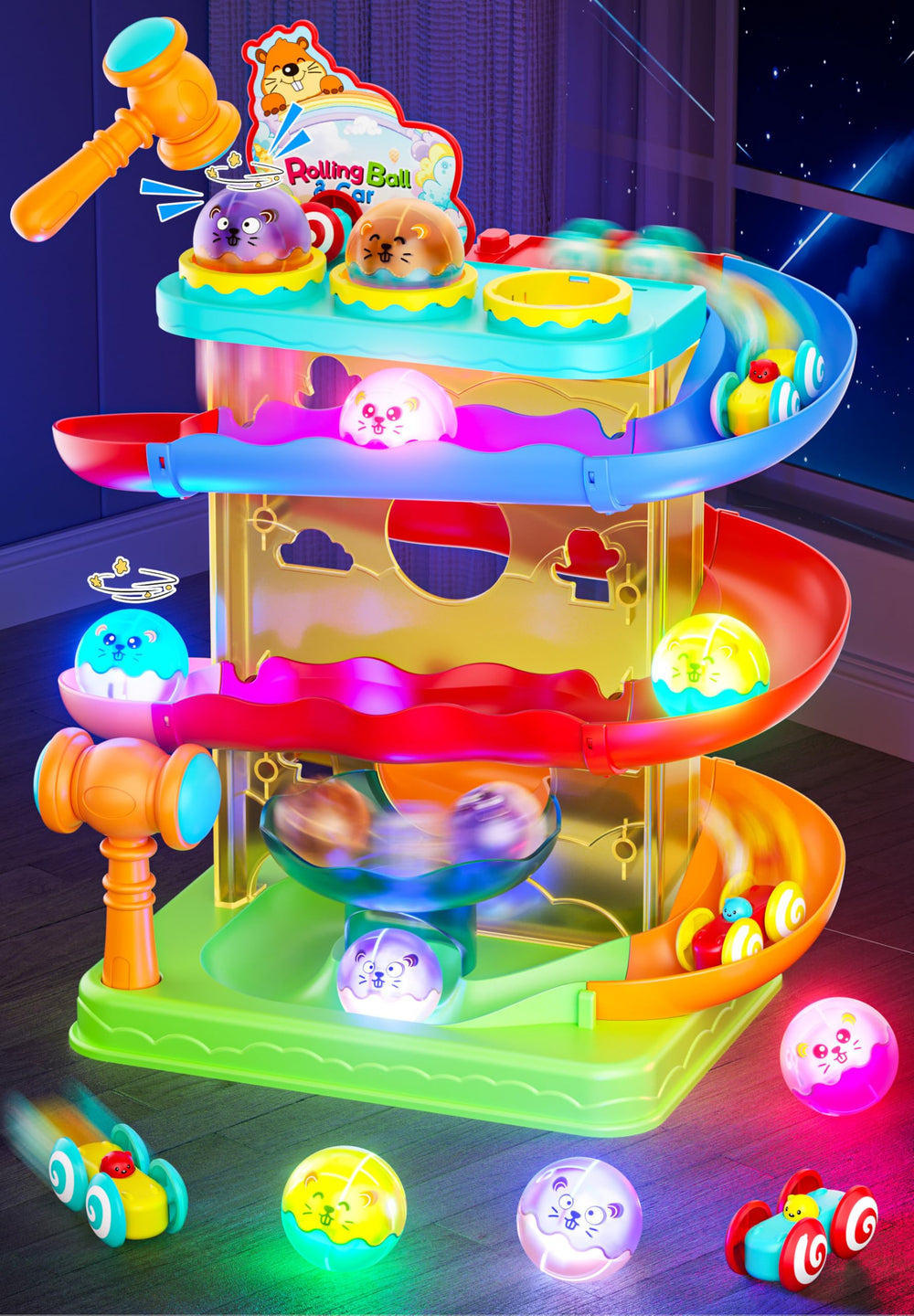 Stay Fun 2-in-1 ball track top view with colorful lights for engagement