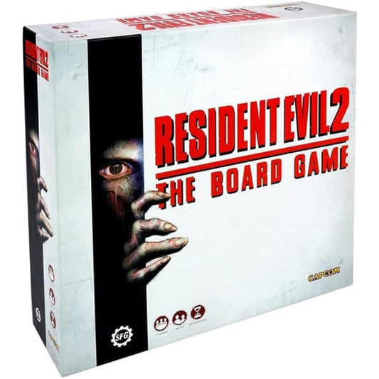 Steamforged Games' Resident Evil 2 board game front box for immersive gameplay setup