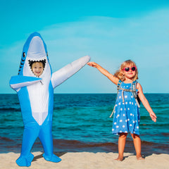 Soft polyester fabric keeps kids comfortable during Stegosaurus shark costume wear