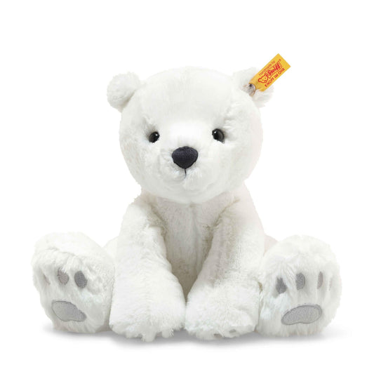 Steiff Lasse polar bear plush 11-inch with cuddly white fur, perfect for hugs.