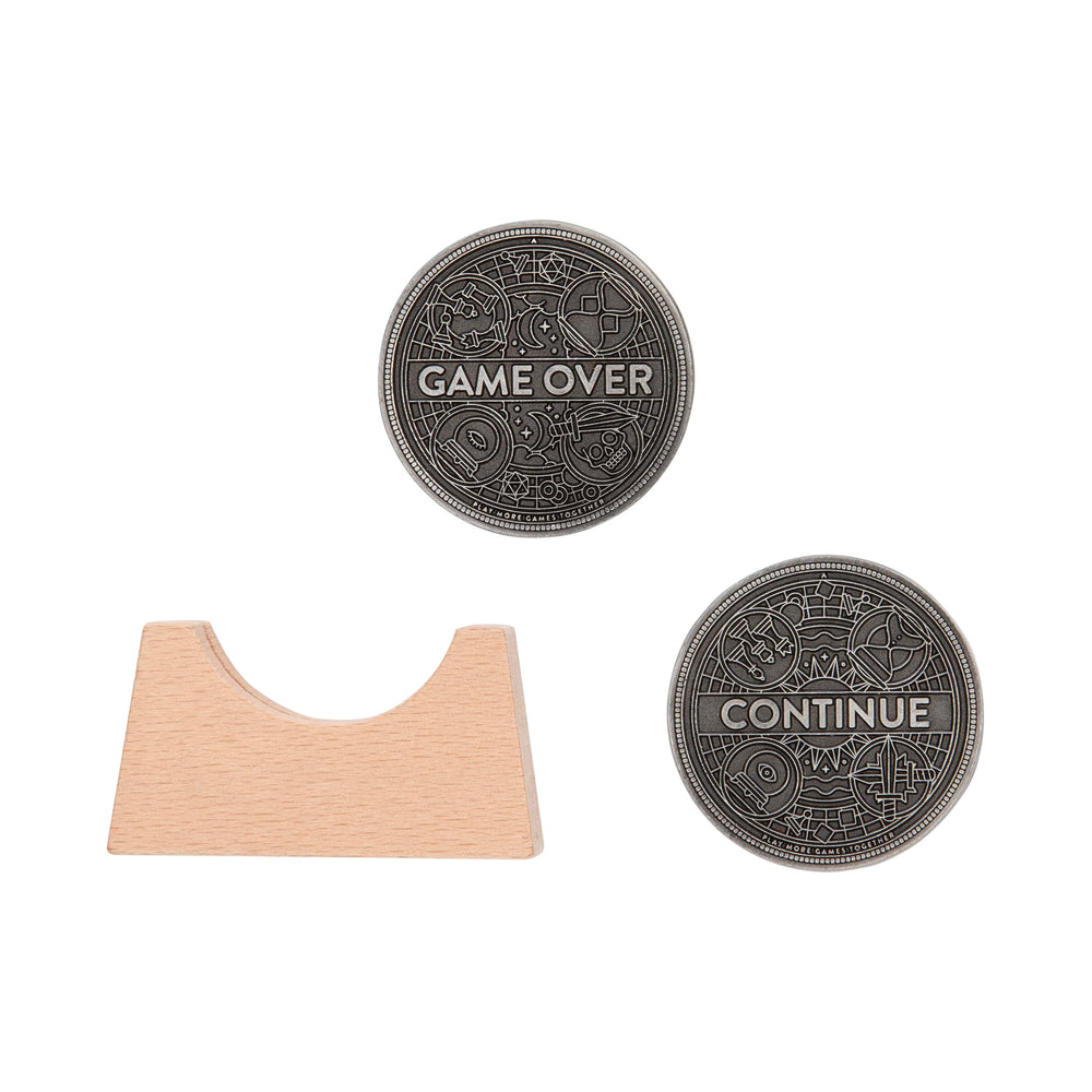 Stellar Factory Game Over Coin ready to flip for a playful decision.