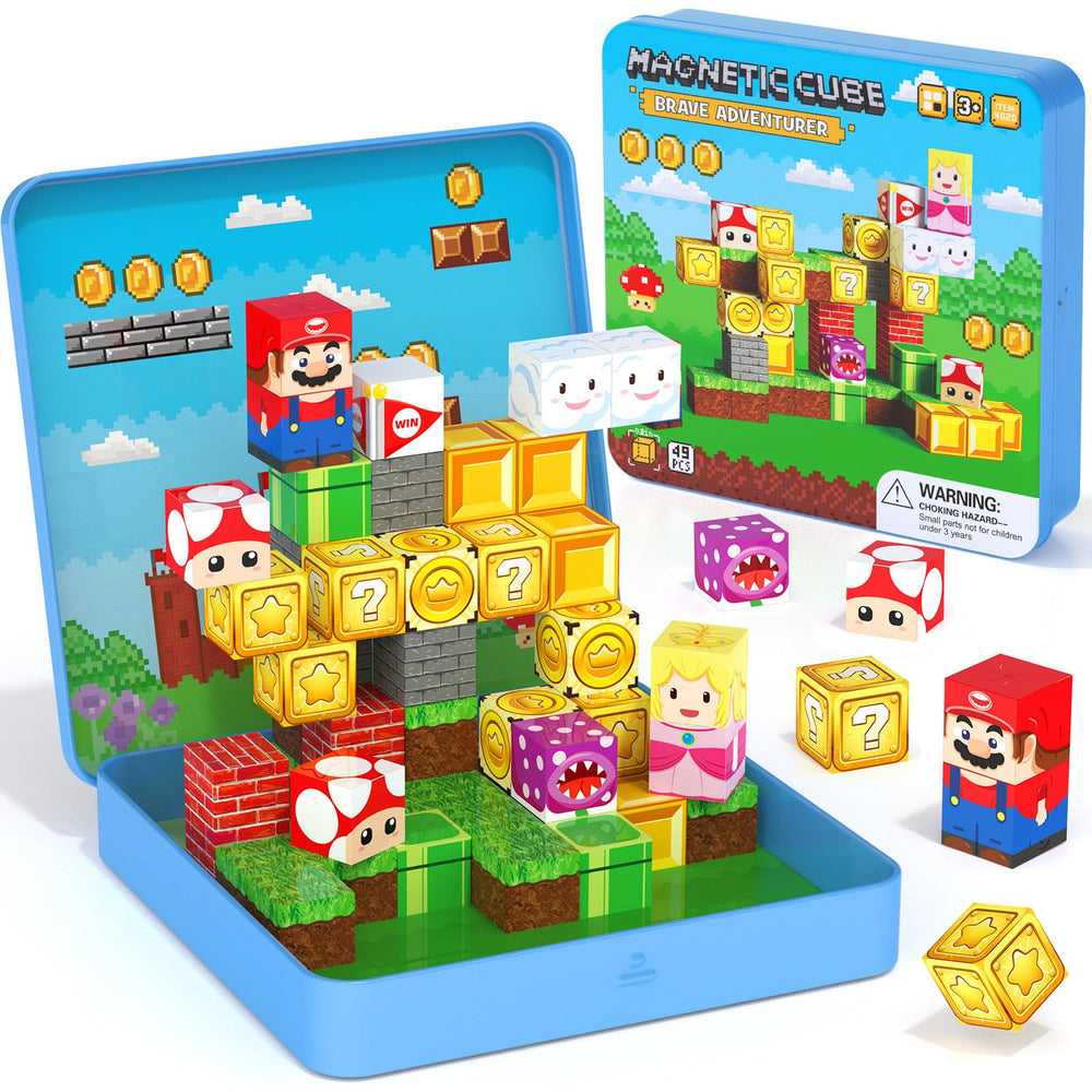 STEM MATCH Mini Magnetic Blocks travel box open, showing portable storage and baseplate for on-the-go play.