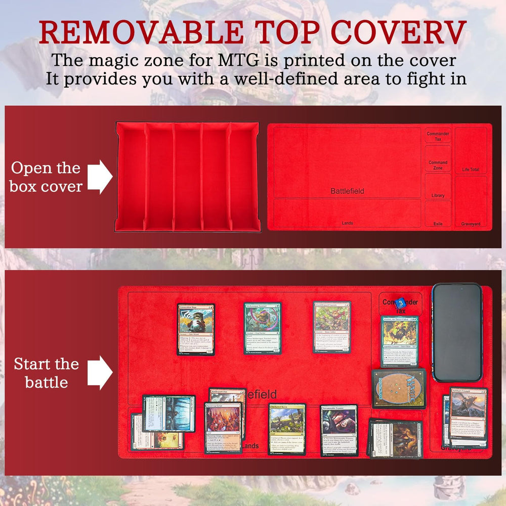 Stepane 5-Row Box dual-playmat cover converts lid into two mats for play.