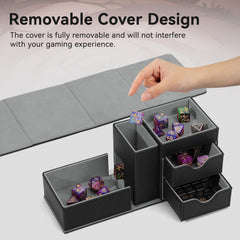 Stepane dice box open platform fits two dice sets and miniatures.