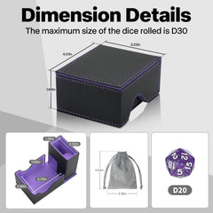 Stepane velvet bag complements dice storage during travel.