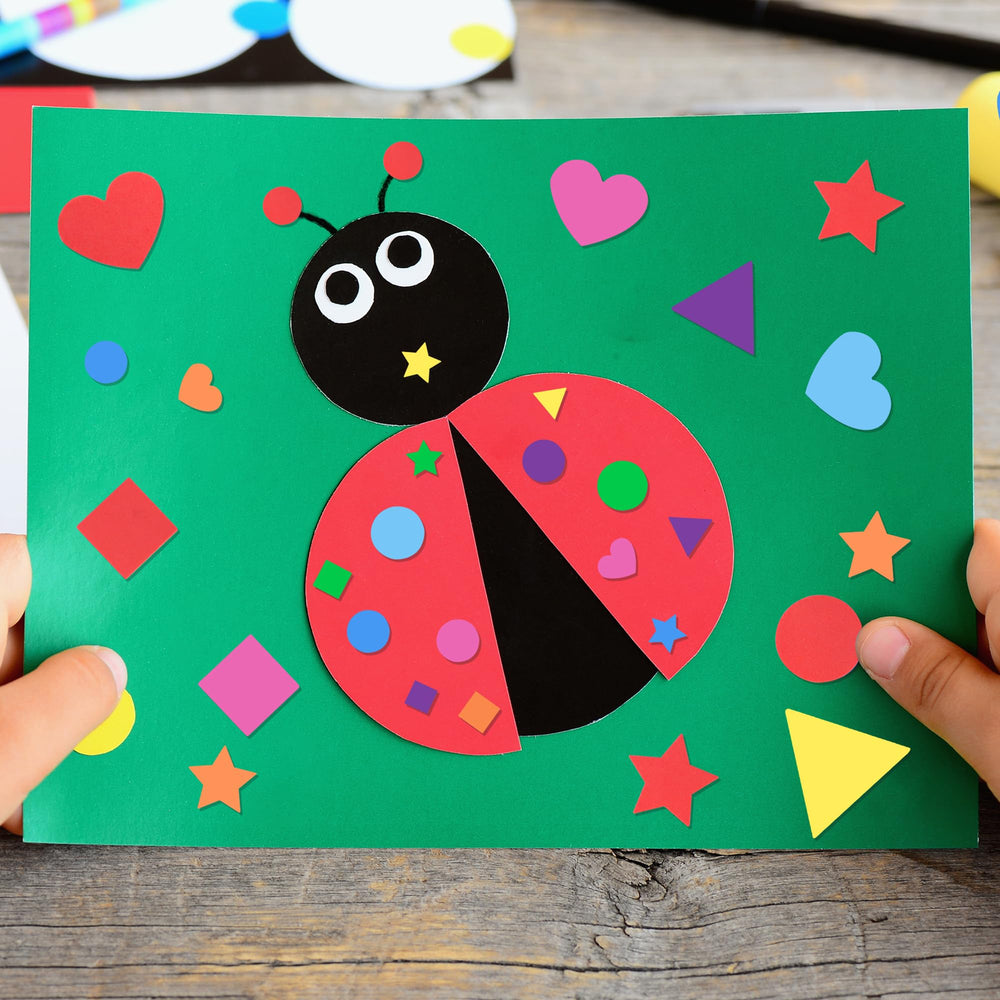 Sticeard colorful foam shapes support color and shape recognition in play.