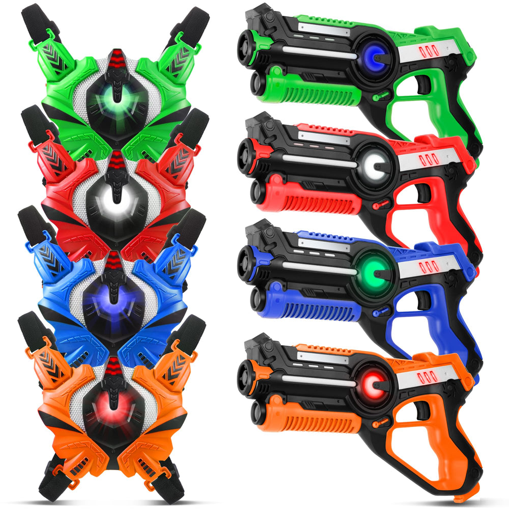 Stlloys Laser Tag guns set with four color guns for group play and easy team setup