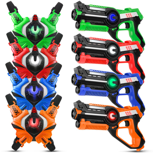 Stlloys Laser Tag guns set with four color guns for group play and easy team setup