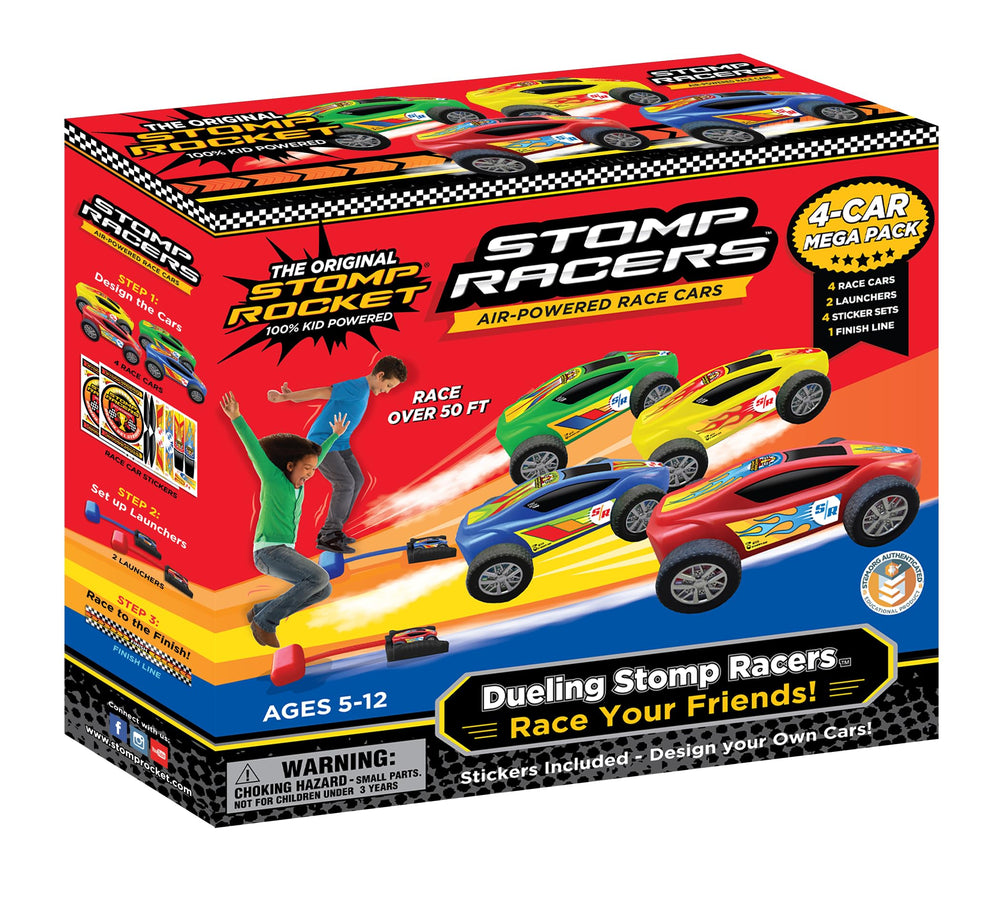 Stomp Rocket Dueling Stomp Racers Mega Pack cars ready for backyard race fun