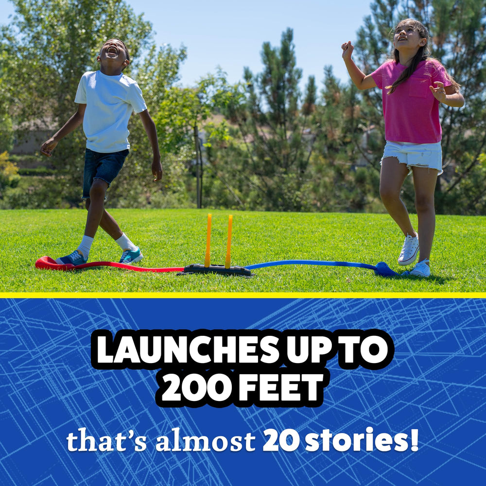 Stomp Rocket includes eight original rockets for extended outdoor blasting.