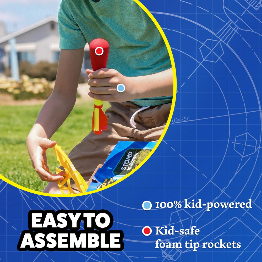 Stomp Rocket foam-tipped rocket designed for safe outdoor use.