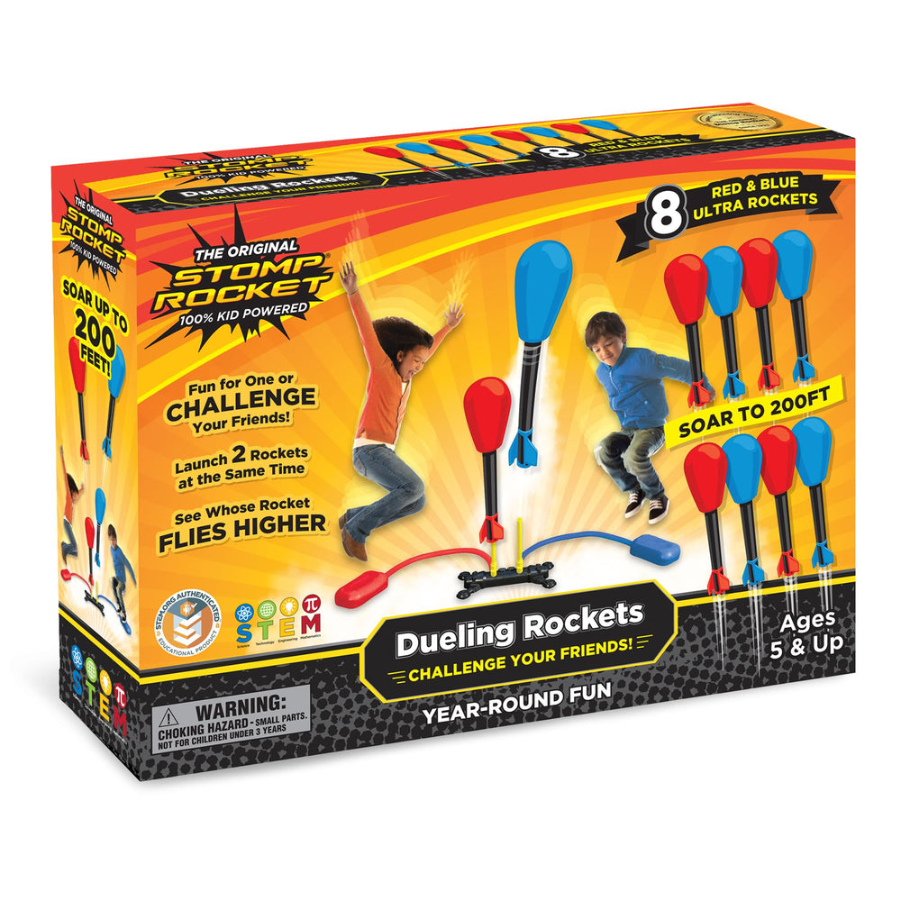 Stomp Rocket Original with Dueling Base ready for two-player backyard launches.