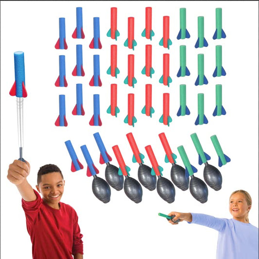 Stomp Rocket Squeeze Rocket launchers eight-pack set for outdoor STEM play.