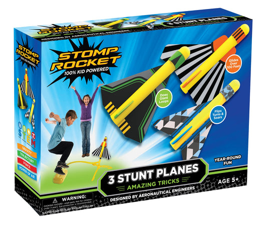 Stomp Rocket stunt plane launcher set ready for outdoor family fun.