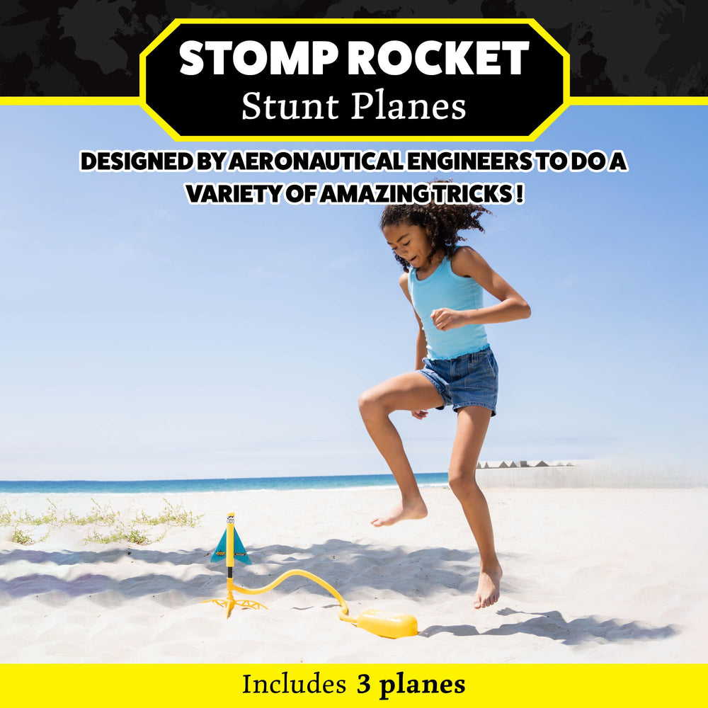 Stomp Rocket Looper plane in action performing giant loops outdoors.