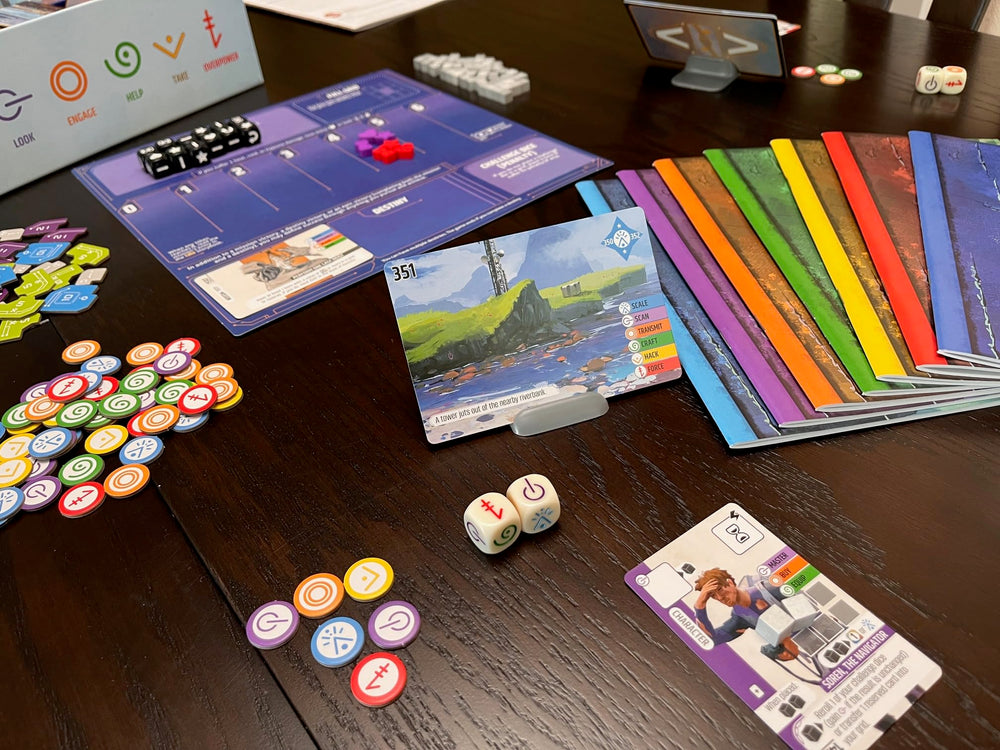 Stonemaier Games Vantage action options section shows diverse choices at each site.