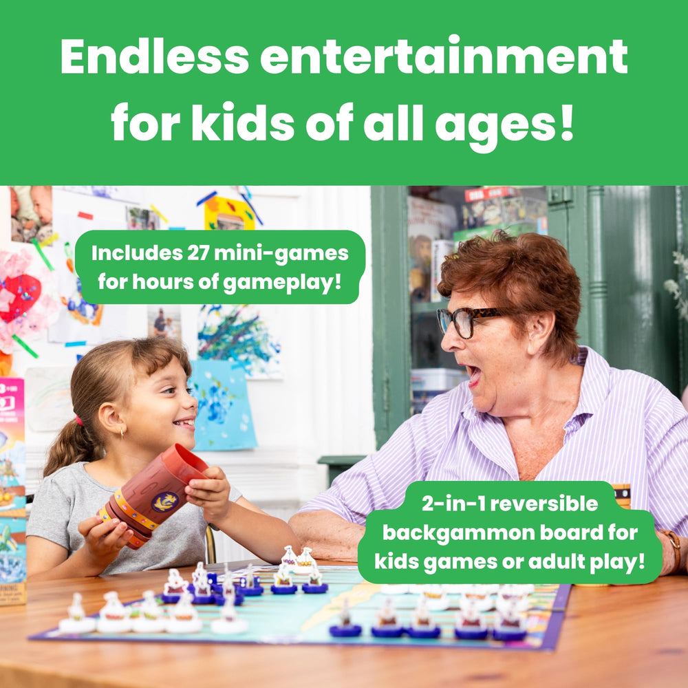Gift-ready Story Time Chess backgammon set supports educational family fun