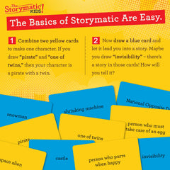 Storymatic Kids blue complication cards introduce twists to prompts for richer stories.