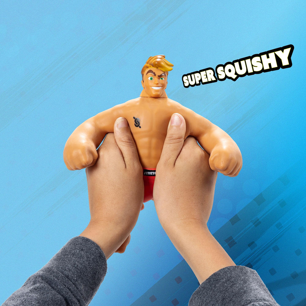 Stretch Armstrong features a mischievous-smirk for nostalgic appeal.