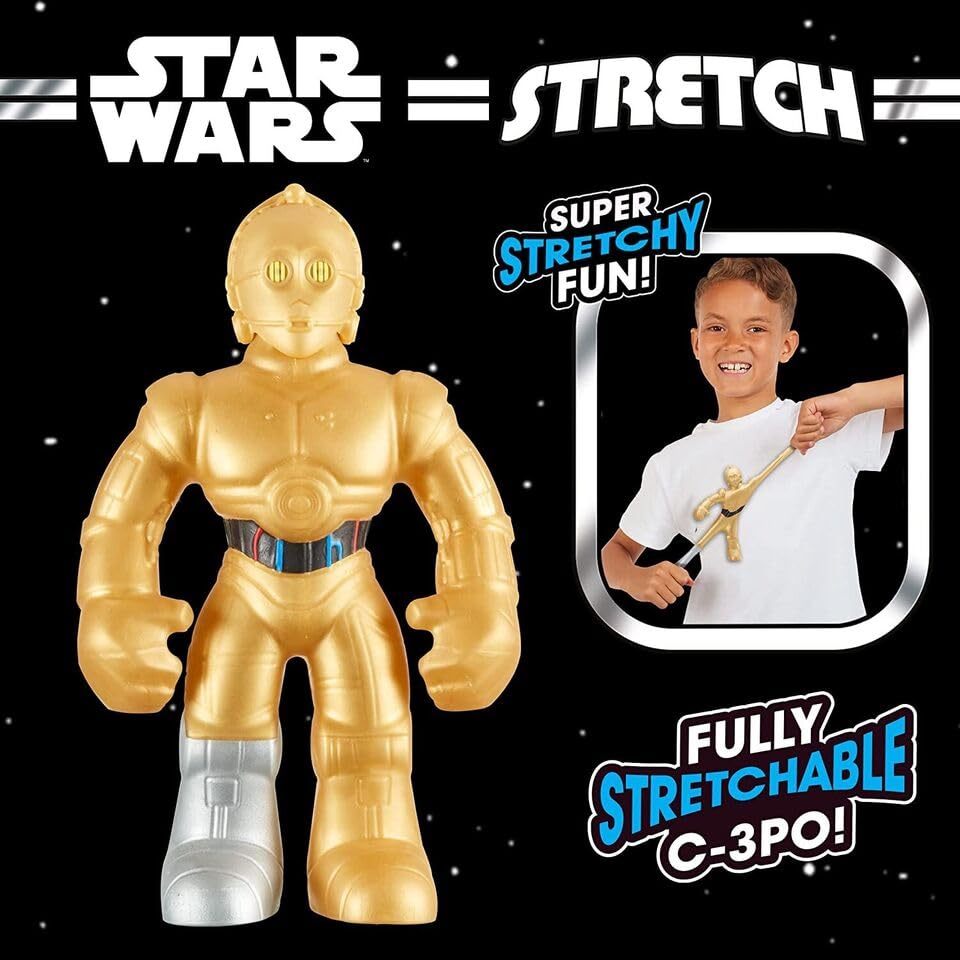 STRETCH ARMSTRONG C-3PO with kid demonstrates easy grip and storytelling.