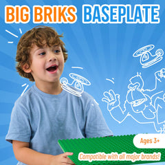 Strictly Briks green baseplate shown as a wide layout surface for mega bricks