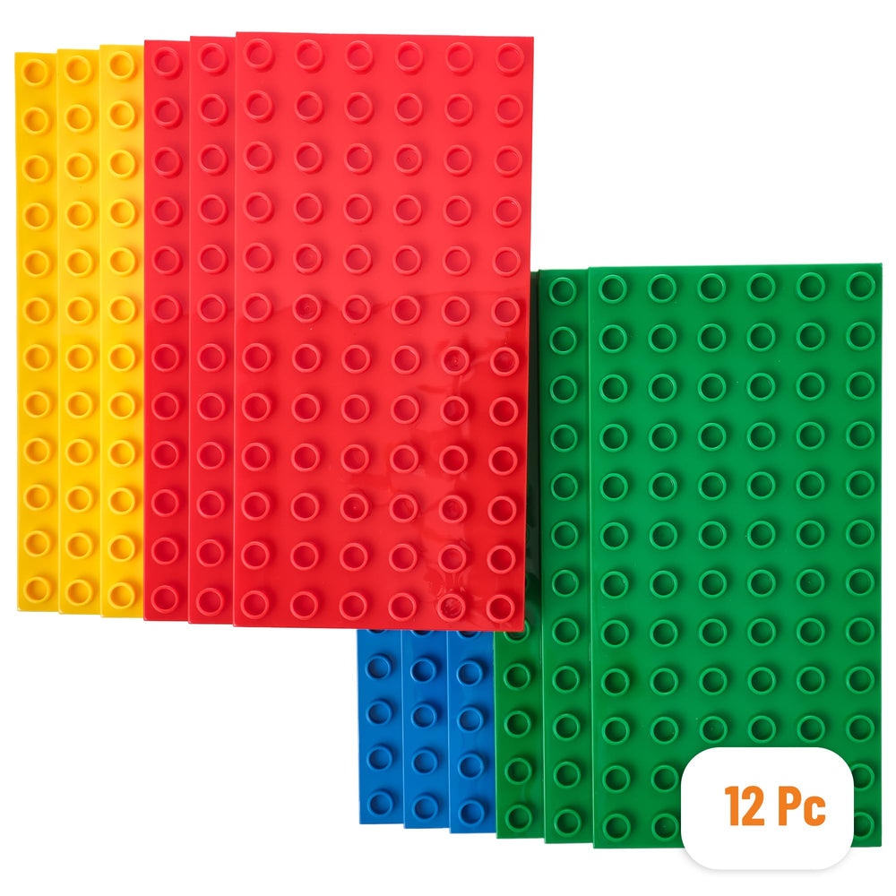 Strictly Briks baseplates 12-pack in bright colors ready for creativity.
