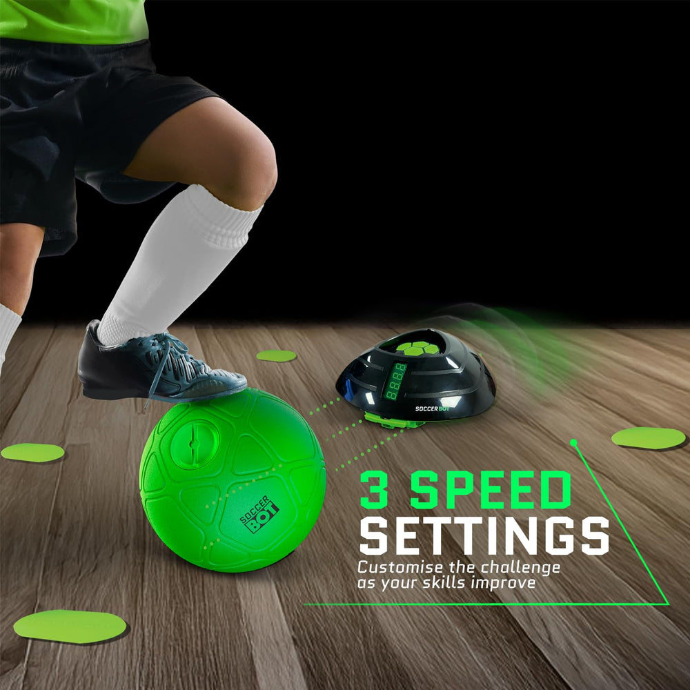Strikesphere Soccer Bot carpet-friendly mode for smooth play indoors