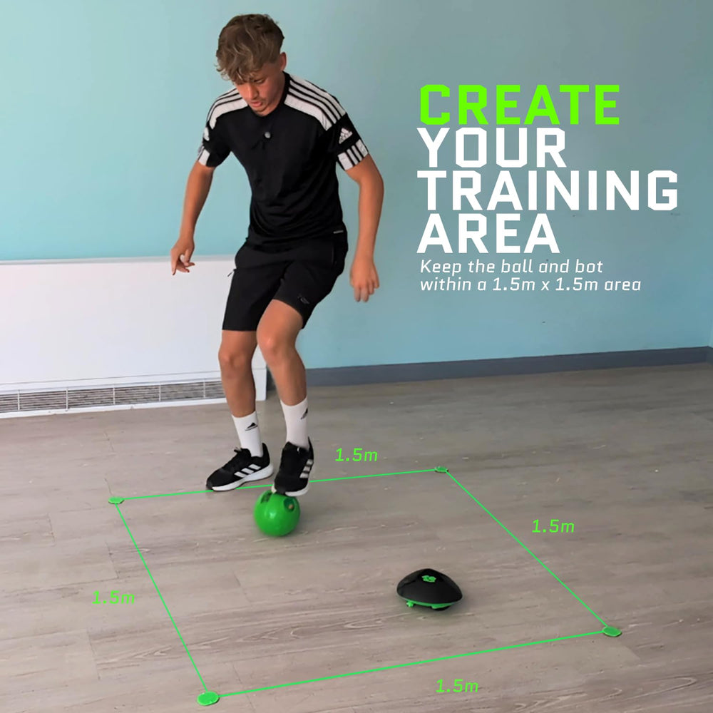 Strikesphere Soccer Bot solo-practice setup improving dribbling