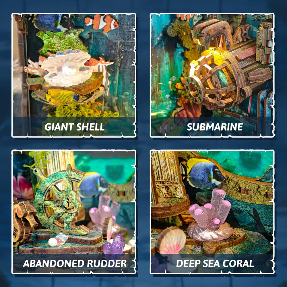 Sliding dust cover protects the sea secrets while on display.