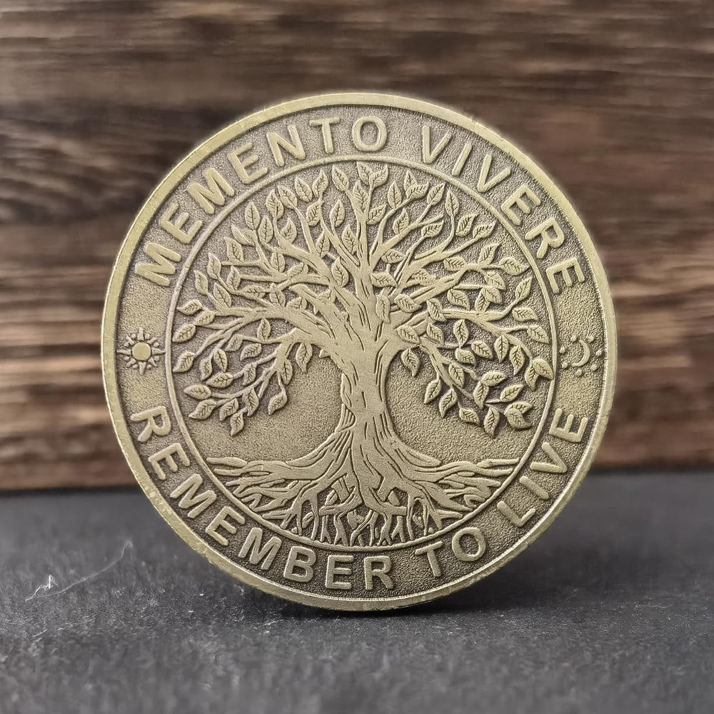 Strugglejewelry Memento Mori coin bronze back with antique finish for display